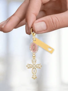 Personalized Christian Cross Keychain, Engraved With Your Name, Decorated With Pearls And Diamonds - Cross Keychain, Bag Charm, Cross Pendant, Wallet Backpack Decor, Earphone Case Accessory, Keyring Decoration - Multicolor - View 12