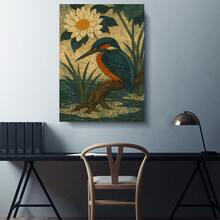 Framed 1pc Vibrant Kingfisher & Water Lily Canvas Wall Art - Retro Decorative Print, Elegant Home Decor, Ready-To-Hang For Living Room & Bedroom - Framed - 查看 4