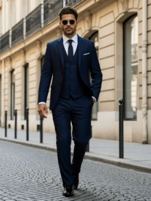 Valentines Day Outfit Men's Suit 3 Piece Blazer Jacket Vest Trousers Casual Fashion Wedding Dating Nightclub Formal Events Gift Business Casual Suits For MenSize XS-XXXL Adult Suit Tuxedo - 藏蓝色 - 查看 4