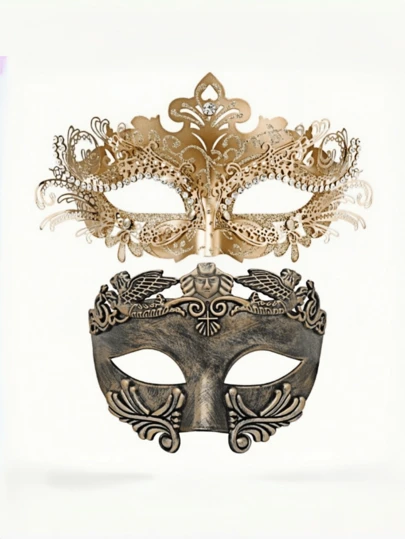 قناع مخملي للزوجين - قناع رجالي روماني/إغريقي وقناع نسائي معدني فينيسي للكرنفال وعيد الهالوين، هدية للنساء، هدية للرجال، حفلة تنكرية، حفلة تخرج، حفلة مجنونة