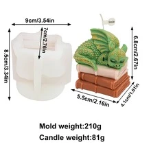 Moldes de silicona de dragón fantástico con poses diversas - Abrazando una bolsa de dinero, sentado, acostado y durmiendo sobre libros, desmoldado duradero y fácil para hacer velas, arte de yeso y resina, perfecto para la decoración del hogar bohemio - Blanco - Ver 14