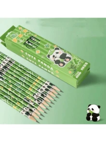 4 pezzi Set di cancelleria a tema panda carino (matita, righello, temperamatite, gomma), forniture per disegno e scrittura per studenti - Multicolore - Visualizzare 3