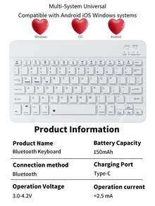 无线蓝牙键盘（150mAh），带可拆卸键盘保护套和触控笔收纳槽，兼容三星Galaxy Tab和iPad，Redmi Pad SE（粉色）