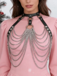 Punk Gothic Style Women's Body Harness, Hollow Cage Design, Adjustable Shoulder Straps, Perfect For Parties, Halloween, Christmas, Balls And Nightlife, Lightweight Asian Style - Black - View 1