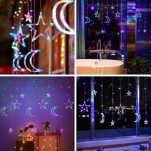 USB Powered LED Curtain Lights, Star & Moon Pattern - Warm Multicolor Space Themed String Lights, Suitable For Valentine's Day, New Year And Other Holiday Decorations