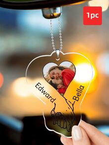 1-6 piezas Colgante de acrílico personalizado, recuerdo del Día de San Valentín, colgante con diseño personalizado de corazón y manos entrelazadas, se puede imprimir foto y nombre, adecuado para decoración de automóvil, decoración del hogar, personalizado, exquisito, de alta calidad, romántico, colorido, regalo del Día de San Valentín, perfecto para novia, novio, esposa, amante