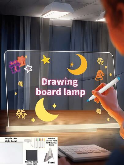 1pc Writable Acrylic Desk Lamp With 3D Acrylic Panel, USB Powered, Includes USB Cable & Erasable Pen. Can Be Used As Night Light, Decorative Light, Mood Light, Reading Light Or Desk Lamp. Comes In Gift Box, Suitable For Birthday, Party Or Holiday Gifts (Warm Light). Also Applicable For Room Decor, Theme Party Decor, Home Decor, Back To School And Ramadan. Random Color Eraser Cloth (Product Image For Reference Only)