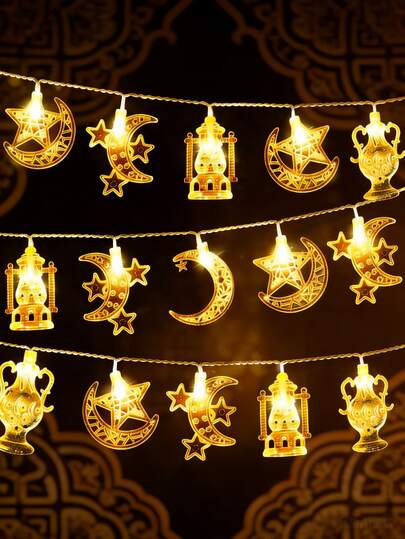 Ramadan Decoration Stars & Moon String Lights, EID Mubarak Moon Star Lantern Kerosene Lantern Lamp Fairy Lantern, Battery Operated Home Decorations For Middle Eastern Holiday Party Decoration, Crescent Moon Theme Party Decoration,Outdoor Home Decoration Party Supplies