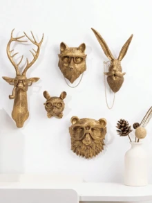 Duża/Mała (głowa niedźwiedzia, głowa królika, głowa jelenia, głowa myszy, głowa lisa) Dekoracyjna zawieszka ścienna, wystrój domu, brązowa rzeźba zwierzęcia z żywicy, ozdoba ścienna - Ozdoby - Zobacz 4
