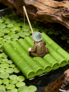 1pc Resin Bamboo Ornament, Jiangong Fishing, Fish Tank Decor, Creative Aquarium Decoration, Underwater Landscape Accessory, Home/Office Fish Tank Decor, Unique Aquarium Landscaping Ornament