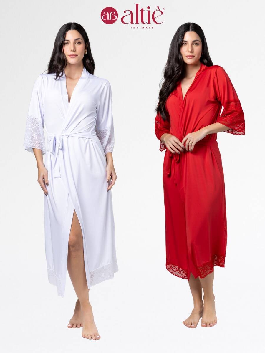 KIT 2 WOMEN'S BRIDE ROBE LUXURY LACE ROBE HOBE BRC - Đỏ - Xem 1