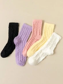 4 Pairs Women's Solid Color Thick Soft Warm Mid-Calf Casual Socks, Suitable For Autumn/Winter - Multicolor - View 4