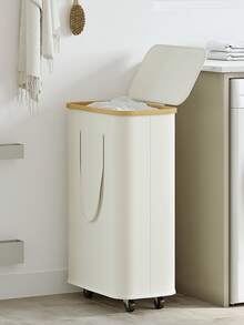 1pc 60L/90L/110L Bamboo Rim Laundry Basket With Wheels And Cover - Includes Removable Mesh Liner, Foldable Dirty Clothes Basket With Handles And Cover, Extra Large Capacity Laundry Hamper, Collapsible Fabric Laundry Basket - Multicolor - View 7