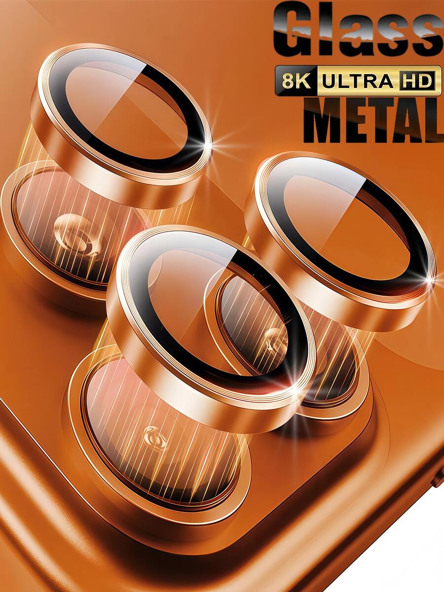 3片装橙色金属相机镜头保护膜，适用于 17 Pro Max/17 Pro，易于贴合，防刮花，全覆盖，兼容保护壳