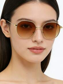 1 pieza Gafas de moda con marco ovalado clásico de estilo europeo y americano, gafas unisex de moda, adecuadas como regalo para novias o mejores amigas. Color/Estilo enviado al azar. - Café - Ver 2