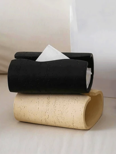 1pc Wabi-Sabi Rectangular Arc Tissue Box Holder | Durable Resin, Minimalist Design For Bathroom, Living Room, Or Office Decor, Black & Beige Options, Bathroom Decor And Accessories,Vintage Wabi-Sabi Style Resin Tissue Box, East And West Texture Tissue Box, Suitable For Art Desk Stand, Home Decoration, Gifts And School Supplies