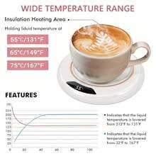 1 pieza Posavasos con calentamiento a temperatura constante inteligente, Calentador de taza de café. Alimentado por USB, 3 ajustes de temperatura (55-75°C), Inicio con un solo toque, Apagado automático a las 8 horas. Adecuado para calentar café/leche/huevos/sándwiches/té, Excelente para uso en el hogar, la oficina y los viajes.