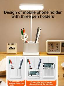 Đèn bàn LED đa năng 1 chiếc với 3 mức độ sáng, 3 giá đỡ bút và giá đỡ điện thoại, pin sạc 800mAh, sạc USB, chân đế điều chỉnh được, thích hợp cho văn phòng, học tập và đọc sách của học sinh. - đèn đỏ trắng - Xem 6