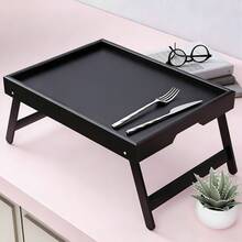 1 pièce Plateau de lit en bambou avec pieds pliables, bureau pour ordinateur portable 30*40cm, convient pour la cuisine, le canapé ou l'espace de travail, idéal pour les cadeaux de remise des diplômes, les présents de pendaison de crémaillère - Multicolore - Voir 14