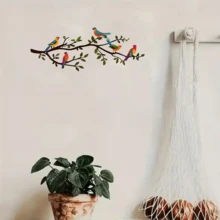 复古金属鸟形墙饰 - 原创黑鸟树枝雕塑，乡村风格墙饰