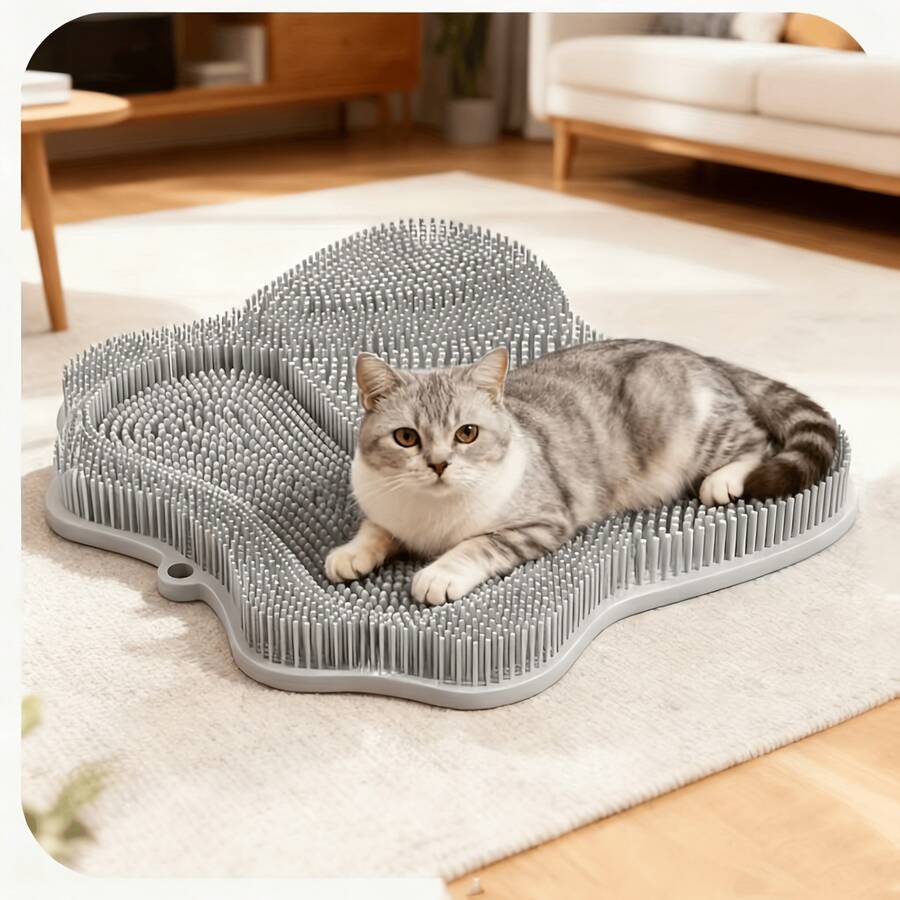 多功能猫咪梳毛刷，猫咪自洁工具，可去除抓挠和掉毛，小巧节省空间的橡胶刷毛刷，耐用的宠物美容配件，适用于客厅/猫房/阳台/浴室，爱猫人士必备 - 彩色 - 查看 1