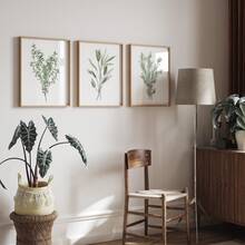 Set de 3 piezas de pintura sobre lienzo, obra de arte abstracta sin marco para decoración del hogar y la oficina - Sin marco, tomillo, salvia, romero, arte moderno minimalista, arte abstracto botánico, decoración de pared para sala de estar, cafetería, bar, hogar y dormitorio - Multicolor - Ver 4
