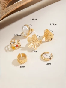 1 Set Adjustable Multi-Joint Rings, Butterfly, Heart, Diamond Rings Gift Set For Teenage Girls - one-size - View 9