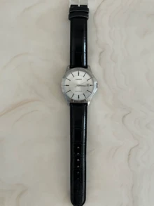 Casio MTP-V004L-7A Men's Casual Round Quartz Watch, Black Leather Strap, Classic Minimalist Wristwatch, Business Watch, Ideal Gift For Men, Daily & Office, Father's Day Anniversary - Silver - View 5