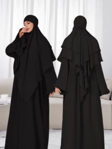 2pcs Set: Khimar Hijab Prayer Headscarf + Loose Comfortable Abaya Muslim Clothing, Suitable For Women's Daily Wear And Prayer, All Season - 彩色 - 查看 19