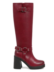 Women's Knee High Boots Slip On Squared Toe Chunky High Heel Platform Riding Boots Buckle Boots For Women Sexy Tall  Boots Dance Party Shoes For Halloween Christmas - 紅色 - 查看 3