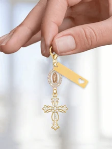 Personalized Christian Cross Keychain, Engraved With Your Name, Decorated With Pearls And Diamonds - Cross Keychain, Bag Charm, Cross Pendant, Wallet Backpack Decor, Earphone Case Accessory, Keyring Decoration - Multicolor - View 11