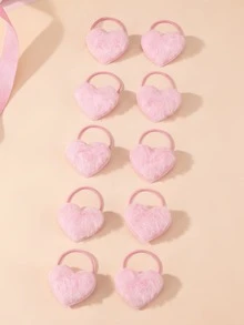 5个/10个装女孩粉色心形发圈套装，适合情人节、日常装饰 - 粉色 - 查看 7