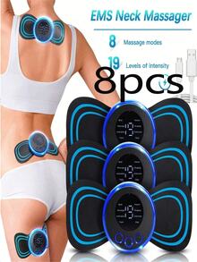AXH. 4片装液晶显示屏EMS颈部按摩器，电动按摩颈背贴片，8种模式脉冲肌肉刺激器，便携式止痛 - 黑色 - 查看 13