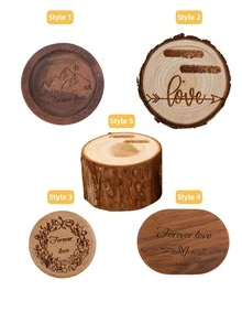 1PC 4-Style Optional Engraved Solid Wood Ring Box - Multi-Slot With Love & Forever Love Prints, Vintage Rustic Dark Wood Finish, Soft Fabric Lining, Wedding Engagement Proposal Ring Bearer Box, Gift For Couples
