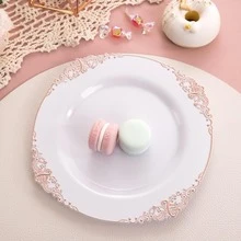 20pcs White And Rose Gold Salad Plates - Heavy Duty Gold Premium Dinnerware Set Includes 10pcs 7.5-Inch Dessert Plates, 10pcs 10.25-Inch Wedding And Thanksgiving Party Dinner Plates - Rose Gold - View 5