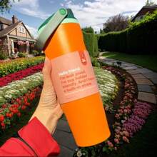 0WAL'A 30oz Insulated Stainless Steel Water Bottle With Straw. This Water Bottle Combines A Straw And Insulation, And Features Vibrant Colors. Enjoy Your Drinks Anytime, Anywhere. Perfect For Holding Water,  Tea Or Coffee, Iced Drinks, And Hot Beverages. - 橘色 - 查看 3