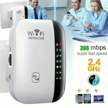 Extensor de señal WiFi de alta potencia - Cobertura de 5000 pies cuadrados, admite velocidad de 300 Mbps, puerto Ethernet, configuración fácil, compatible con Alexa, repetidor de Internet inalámbrico para una conectividad mejorada en el hogar u oficina, extensor de señal WiFi para el hogar, blanco y negro