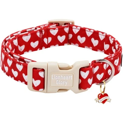 Lionheart Glory Valentine's Day Dog Collar, Red Heart Shaped Soft Adjustable Dog Collar, Suitable For Cute Male And Female Dogs, Spring Pet Party Holiday Collar