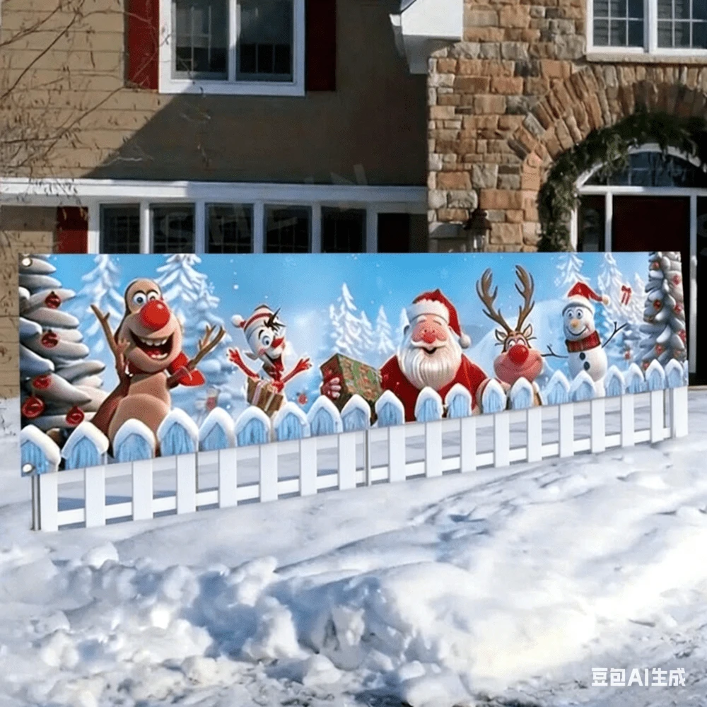 4-Loop Polyester Fiber Christmas Snowman Fence Banner, Outdoor Yard Decor, Suitable For Garden And Indoor Holiday Scenes, Battery-Free Operation - Multicolor-2 - View 1