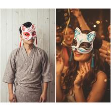 女士手绘塑料半脸狐狸面具，饰有铃铛，时尚个性性感风格，适合年轻女士参加晚会、舞会、庙会和服装表演。 - 彩色 - 查看 5