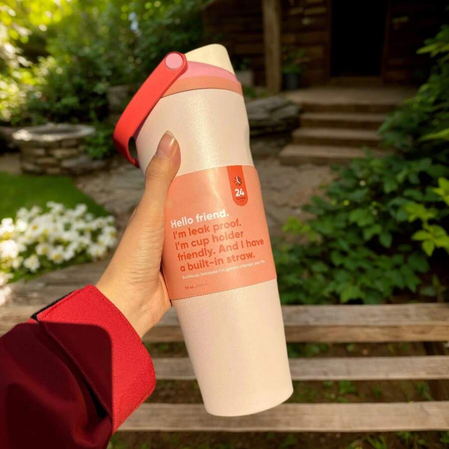 0WAL'A 30oz Insulated Stainless Steel Water Bottle With Straw. This Water Bottle Combines A Straw And Insulation, And Features Vibrant Colors. Enjoy Your Drinks Anytime, Anywhere. Perfect For Holding Water,  Tea Or Coffee, Iced Drinks, And Hot Beverages. - 米色 - 查看 1