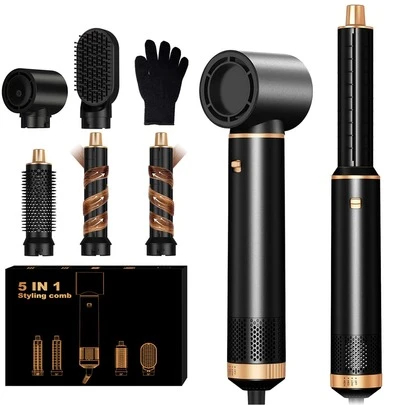 ATOPSKINS 五合一热风造型器/吹风机/直发器 - 可拆卸离子梳 | 蓬松造型，卷发棒/直发器 | 节日促销美发造型礼品