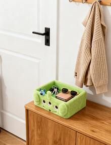 Alien Plush Desktop Storage Box Cosmetics Jewelry Organizer, Adorable Alien Cartoon Print, Plush Material Smooth Interior, Portable Design Large-Capacity Versatile Use (Cosmetics/Jewelry/Small Items), Perfect for Daily Use, Office, for, Alii, for, Leresser, Lresser, 組合, 組合, 電唱Students, Office Workers, Lovely Gift For Friend/Lover - 綠色 - 查看 7