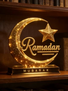 1 món đồ trang trí tiệc Ramadan, hình ngôi sao và mặt trăng bằng acrylic để bàn, trang trí nhà cửa, trang trí phòng ngủ, trang trí phòng khách, trang trí văn phòng, lễ Eid Al-Fitr. - Vàng - Xem 6