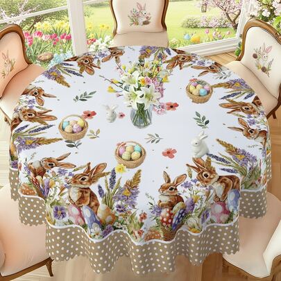 36pcs/Set Khaki Polka Dot Happy Easter Tablecloth, Easter Bunny Egg And Farmhouse Design, Spring And Summer Table Decor, Easter Gift, Ideal For Indoor Outdoor/Easter Party And Home Decoration, Easter Decorations, Farmhouse Decor