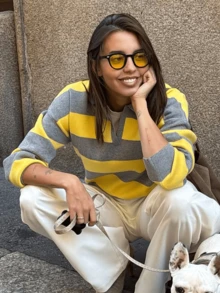 GDDYIN Women's Striped Contrast Ribbed Casual Sweater - Yellow - View 7