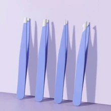 4件套眉镊套装 - 专业不锈钢脱毛修剪工具，带收纳袋，包含斜口镊子，适用于化妆和睫毛嫁接 - 防滑贴纸，假睫毛 - 美容工具，眼部工具，脱毛工具 - 理想礼物，适合旅行和居家使用。赠品，旅行，平价好物，旅行必备 - 淡紫色 - 查看 8