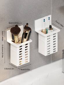 1/2个壁挂式牙刷架，带剃须梳收纳空间，无需钻孔浴室收纳架（白色、黑色）家居浴室装饰 秋季装饰 返校季 - 彩色 - 查看 12