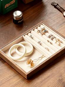 1pc Black Walnut Jewelry Storage Box, Soft Fabric Lining, Multi-Compartment Desktop Organizer Tray, Suitable For Earrings, Rings, Necklaces, Elegant Rectangular Design, For Home Or Office Use, Includes Drawers, Jewelry Box, Jewelry Trays
