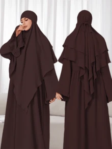 2pcs Set: Khimar Hijab Prayer Headscarf + Loose Comfortable Abaya Muslim Clothing, Suitable For Women's Daily Wear And Prayer, All Season - 彩色 - 查看 24